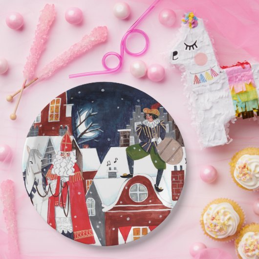 アムステルダムClの屋根の上のシンタークラースとピート ペーパープレート (パーティー)