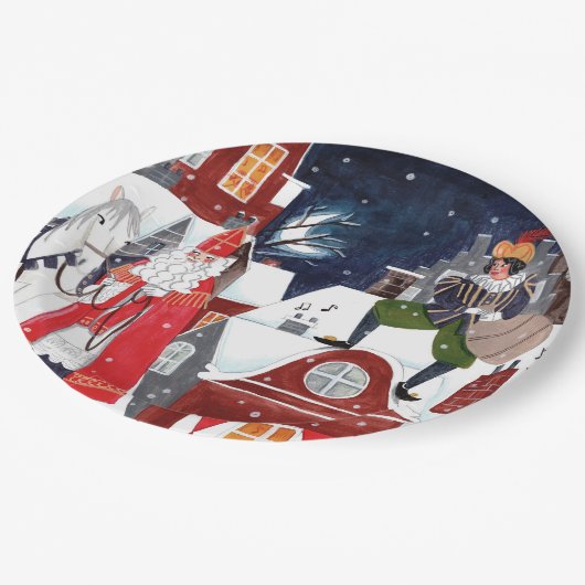 アムステルダムClの屋根の上のシンタークラースとピート ペーパープレート (アングル)