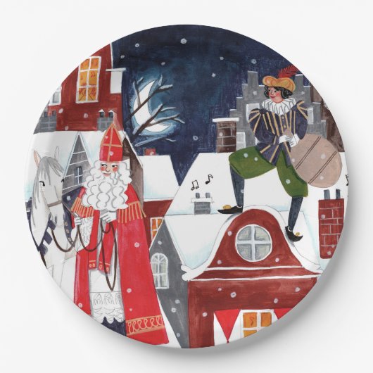 アムステルダムClの屋根の上のシンタークラースとピート ペーパープレート (正面)