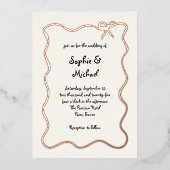 アムール |ボー図解入りの、写真付きのフランスのの結婚バラ金ゴールド 箔招待状 (正面)