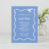 アムール |ボー図解入りの、写真付きのブフランスの・ブルーブライダルシャワー 招待状 (スタンド正面)