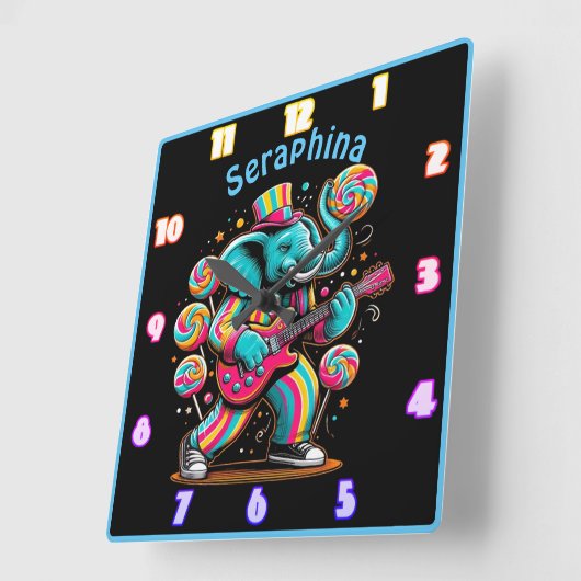 アメの渦巻きの中にギターを入れた象 スクエア壁時計 (傾斜)