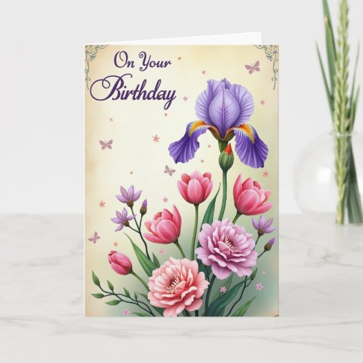 アメシストの花の誕生日カード カード (正面)