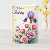 アメシストの花の誕生日カード カード (黄色い花)