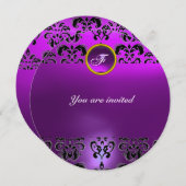 アメシスト ダマスク ジェム ストーン モノグラム 黒 紫 招待状 (正面/裏面)