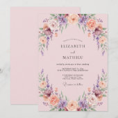 アメジストとアプリコットのリースの結婚式 招待状 (正面/裏面)