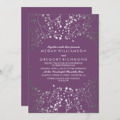 アメジストとシルバーの赤ん坊の結婚息 招待状 (正面/裏面)