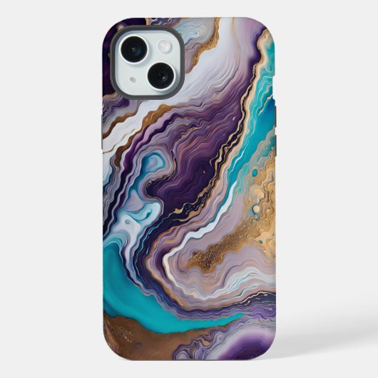 アメジストとターコイズの抽象画  iPhoneケース (裏面)