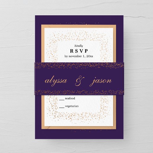 アメジストとブロンズの紙吹雪結婚バースト 招待状ベリーバンド