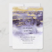 アメジストとモダン金ゴールド絵画結婚の 招待状 (裏面)