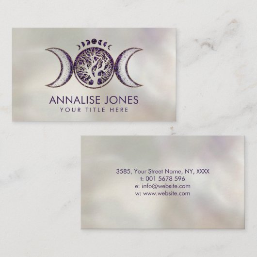 アメジストと金ゴールドトリプルムーン – 生命の木  名刺 (正面/裏面)