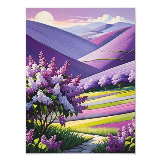 アメジストの夢: 花畑の絵画 フォトプリント (正面)