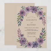 アメジストの葉とユーカリの結婚式 招待状 (正面/裏面)