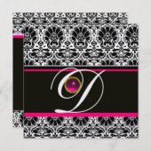 アメジストアイス ブラック ホワイト ピンク ダマスク モノグラム 招待状 (正面/裏面)