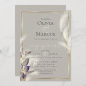 アメジストアンスリウムと羽のようなパンパスグラス 招待状 (正面/裏面)