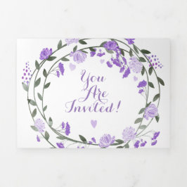 アメジストオーキッドパープル薄紫牡丹フローラズ結婚 三つ折り招待状