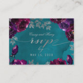 アメジストガーネットティール(緑がかった色)ジュエルトーンオンラインRSVPカード 名刺 (正面)