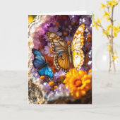 アメジストクリスタルガーデンバタフライグリーティングカード カード (黄色い花)