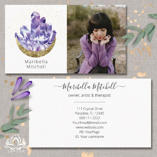 アメジストクリスタル三日月神秘的な写真 名刺