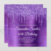 アメジストグリッタードリップスとフォイル40th誕生日 招待状 (正面/裏面)