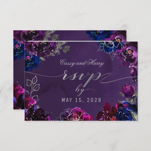 アメジストサファイアジュエルトーン3食事の選択RSVP 出欠カード (正面/裏面)