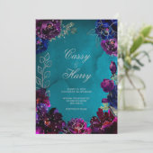 アメジストサファイアティール(緑がかった色)ブルージュエルト結婚ーン 招待状 (スタンド正面)