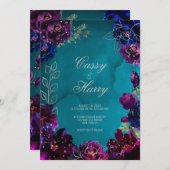 アメジストサファイアティール(緑がかった色)ブルージュエルト結婚ーン 招待状 (正面/裏面)