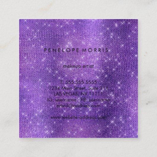 アメジストスパークルグリッター美しいスタイリスト スクエア名刺 (裏面)