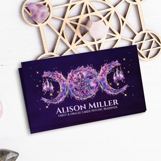 アメジストトリプルムーンペンタグラムウォーターカラーアート 名刺