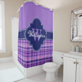 アメジストネイビーブルーマドラスプレイド1I CBリボン名 シャワーカーテン (インサイチュ)