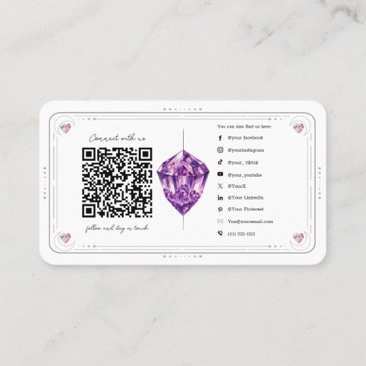 アメジストハートバラ水晶ソーシャルメディアQR 名刺 (裏面)