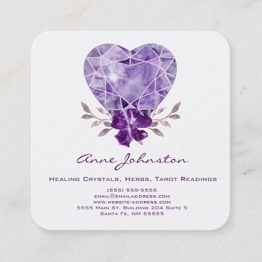 アメジストハートフローラスクエアビジネスカード スクエア名刺 (裏面)
