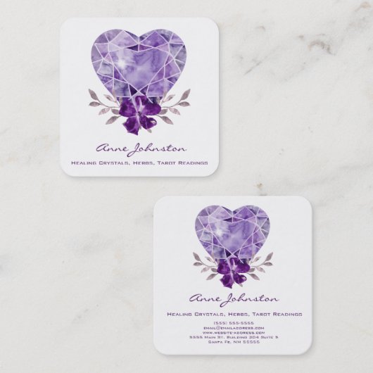 アメジストハートフローラスクエアビジネスカード スクエア名刺 (正面/裏面)
