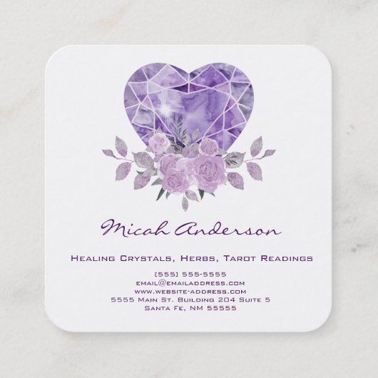 アメジストハート紫バラ スクエア名刺 (裏面)