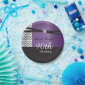 アメジストパープエレガントル&ブラック誕生日 ペーパープレート (パーティー)