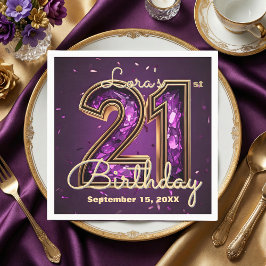 アメジストパープルクリスタルゴールド21歳の誕生日 スタンダードカクテルナプキン
