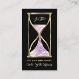 アメジストパープルグリッター砂時計用の髪とメイクアップ 予約カード