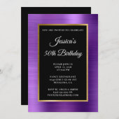 アメジストパープルゴールドフォイルブラック50誕生日 招待状 (正面/裏面)