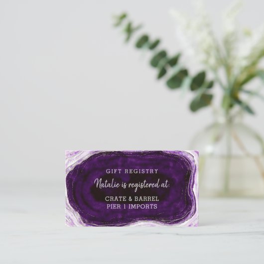 アメジストパープルシルバーゲードシャワーギフトレジストリ エンクロージャーカード (スタンド正面)