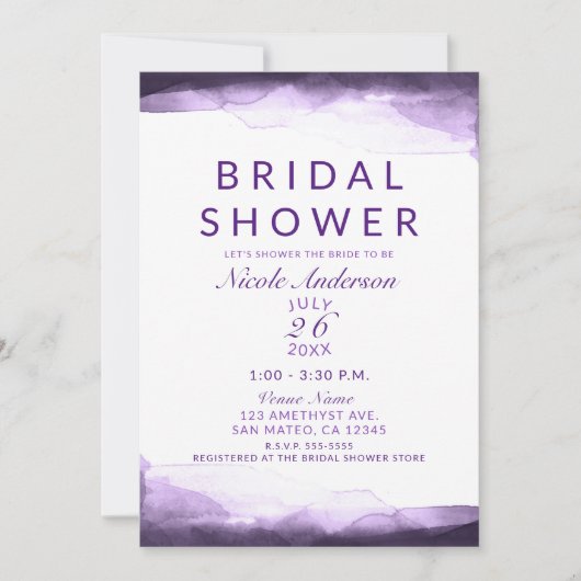 アメジストパープルプラムウォーターブライダルシャワー 招待状 (正面)
