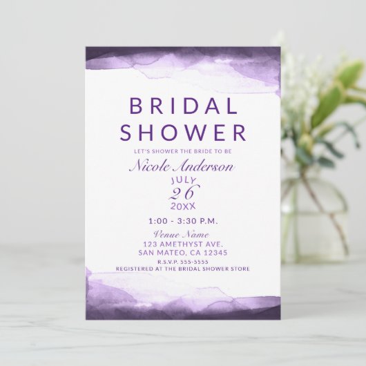 アメジストパープルプラムウォーターブライダルシャワー 招待状 (スタンド正面)