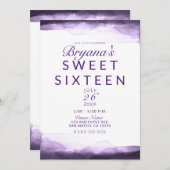 アメジストパープルプラムモダンシック甘い16パーティー 招待状 (正面/裏面)