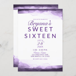 アメジストパープルプラムモダンシック甘い16パーティー 招待状