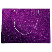 アメジストパープルホワイトプラムグリッターお気に入りギフトスター ラージペーパーバッグ (正面)