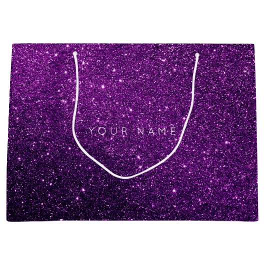 アメジストパープルホワイトプラムグリッターお気に入りギフトスター ラージペーパーバッグ (正面)