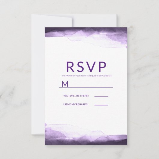アメジストパープル水彩モダンウェディングRSVP 出欠カード (正面)
