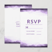 アメジストパープル水彩モダンウェディングRSVP 出欠カード (正面/裏面)