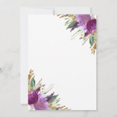 アメジストパープル金ゴールドグリッターフローラブライダルシャワー 招待状 (裏面)