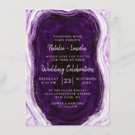 アメジストパープル&シルバーGeode Agateスライス結婚ズ 招待状