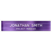 アメジストパープル ブラッシュドメタル ミニマル ネーム デスクネームプレート (正面)